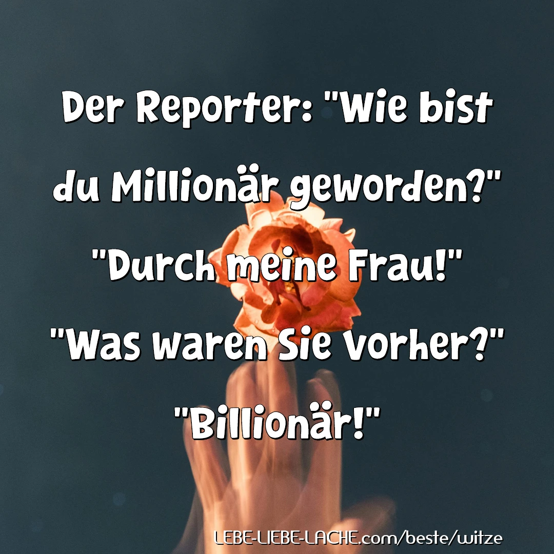 Der Reporter: Wie bist du Millionär geworden? Durch meine Frau! Was waren Sie vorher? Billionär!