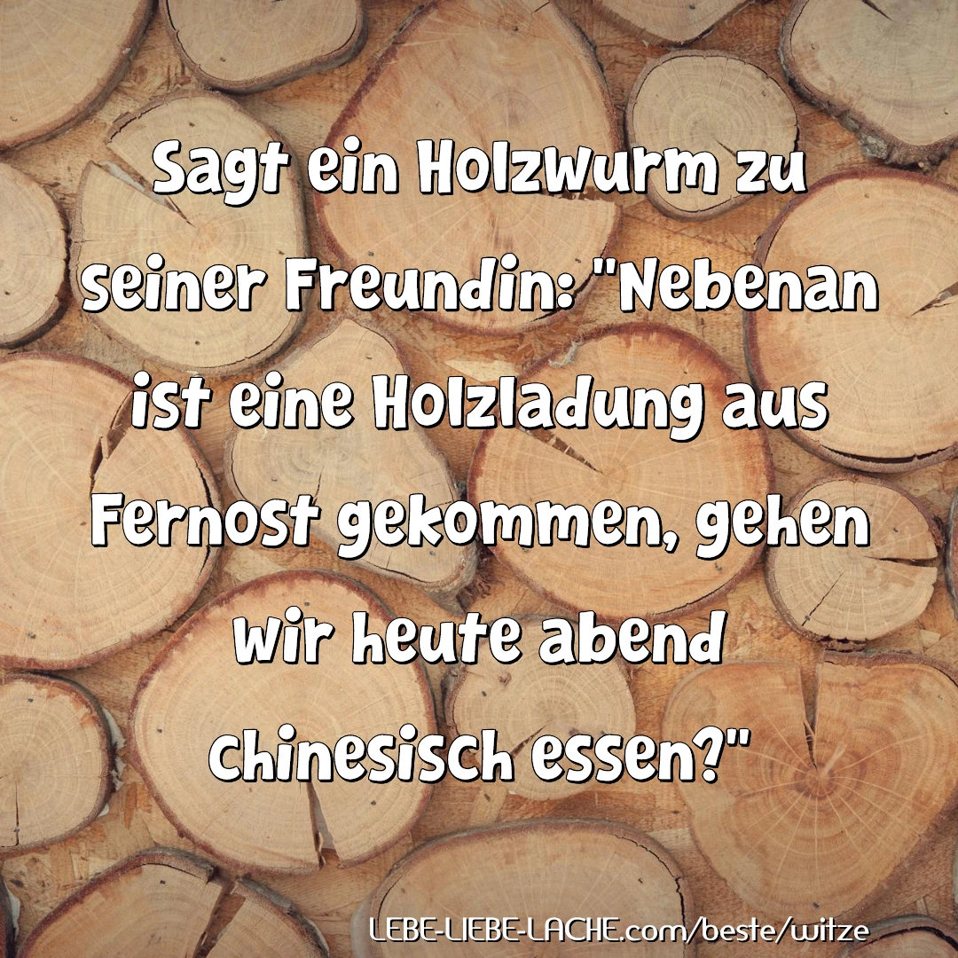 Sagt ein Holzwurm zu seiner Freundin: Nebenan ist eine Holzladung aus Fernost gekommen, gehen wir heute abend chinesisch essen?