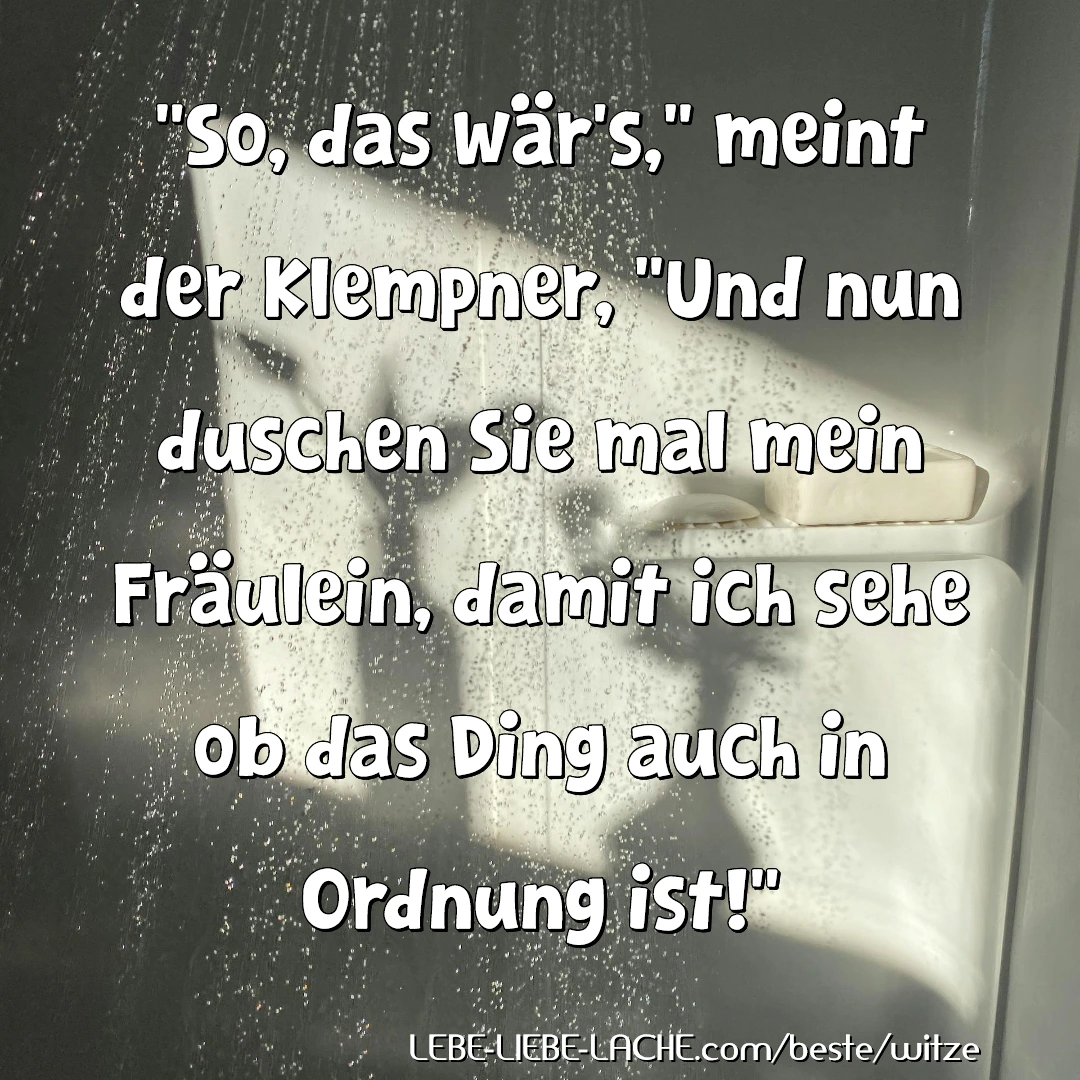 So, das wär s, meint der Klempner, Und nun duschen Sie mal mein Fräulein, damit ich sehe ob das Ding auch in Ordnung ist!