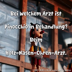 Bei welchem Arzt ist Pinocchio in Behandlung? Beim Holz-Nasen-Ohren-Arzt.