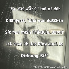 So, das wär s, meint der Klempner, Und nun duschen Sie mal mein Fräulein, damit ich sehe ob das Ding auch in Ordnung ist!