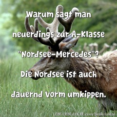 Warum sagt man neuerdings zur A-Klasse Nordsee-Mercedes ? Die Nordsee ist auch dauernd vorm umkippen.